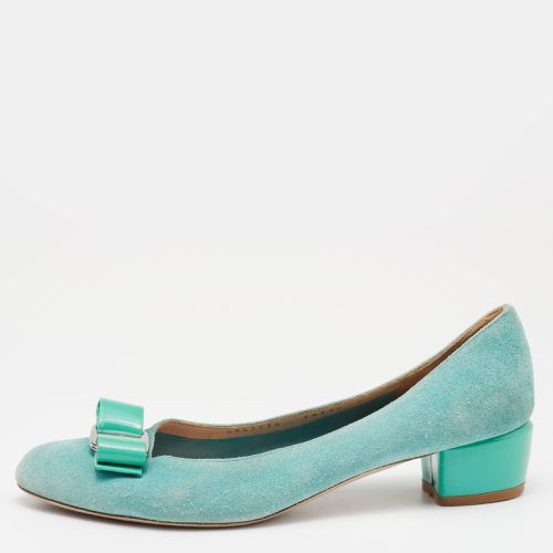 Salvatore Ferragamo Blue Suede and Patent Bow Varina Ballet Flats Size 37.5 - Salvatore Ferragamo - Modalova