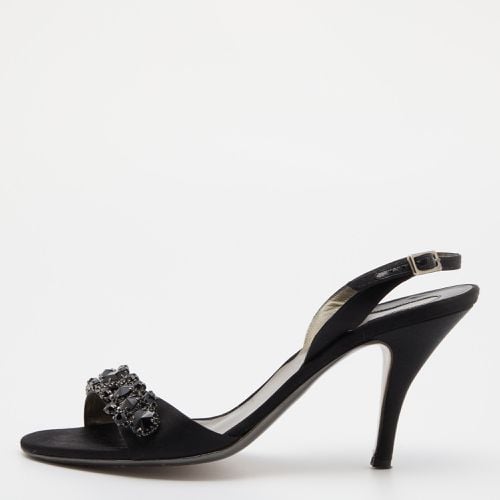 Salvatore Ferragamo Black Satin Crystal Embellished Ankle Strap Sandals Size 40 - Salvatore Ferragamo - Modalova