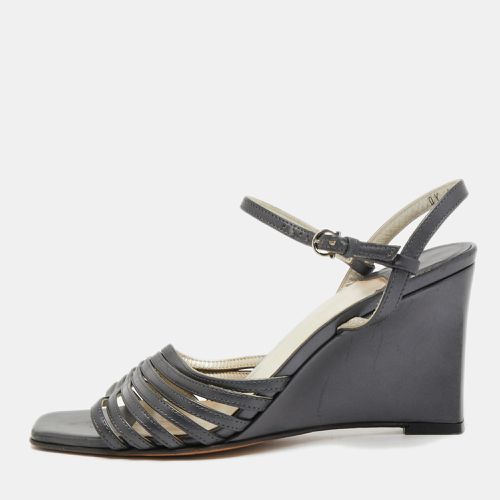 Salvatore Ferragamo Grey Leather Strappy Wedge Sandals Size 36.5 - Salvatore Ferragamo - Modalova