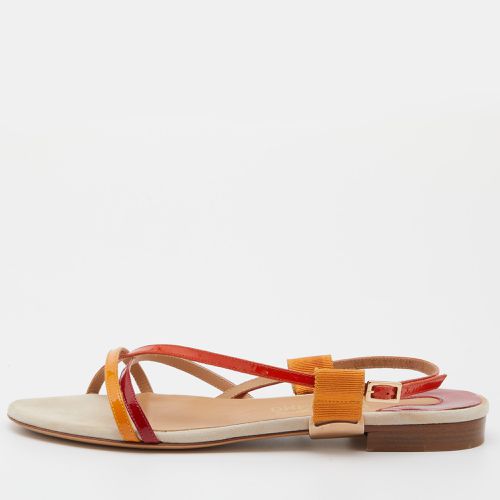 Salvatore Ferragamo Multicolor Patent Leather Strappy Slingback Flat Sandals Size 38.5 - Salvatore Ferragamo - Modalova