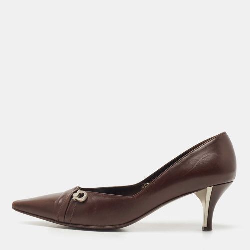 Salvatore Ferragamo Brown Leather Gancio Pointed Toe Pumps Size 39.5 - Salvatore Ferragamo - Modalova