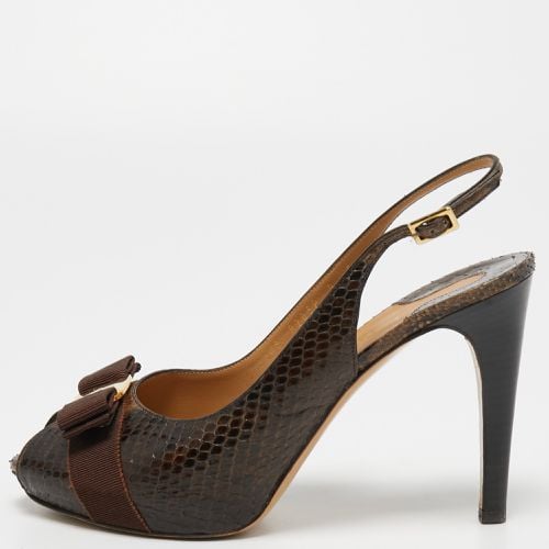 Salvatore Ferragamo Brown Python Leather Vara Bow Slingback Pumps Size 39.5 - Salvatore Ferragamo - Modalova