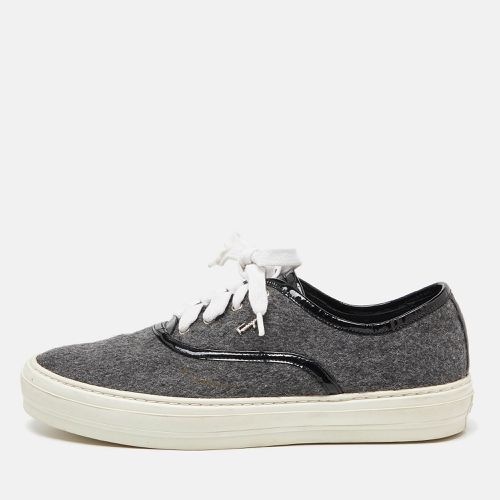 Salvatore Ferragamo Grey/Black Wool and Patent Leather Low Top Sneakers Size 37 - Salvatore Ferragamo - Modalova