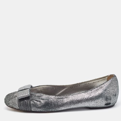 Salvatore Ferragamo Metallic Silver Suede Bow Ballet Flats Size 39.5 - Salvatore Ferragamo - Modalova