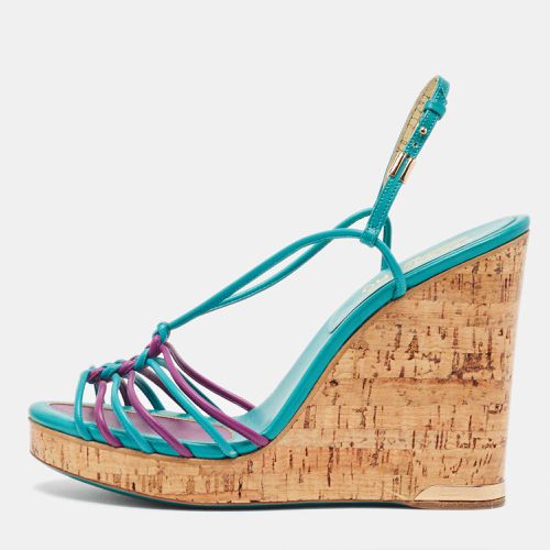 Salvatore Ferragamo Blue/Purple Strappy Slingback Cork Wedge Platform Sandals Size 39.5 - Salvatore Ferragamo - Modalova