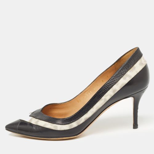 Salvatore Ferragamo Black/White Textured Leather Pointed Toe Pumps Size 38.5 - Salvatore Ferragamo - Modalova