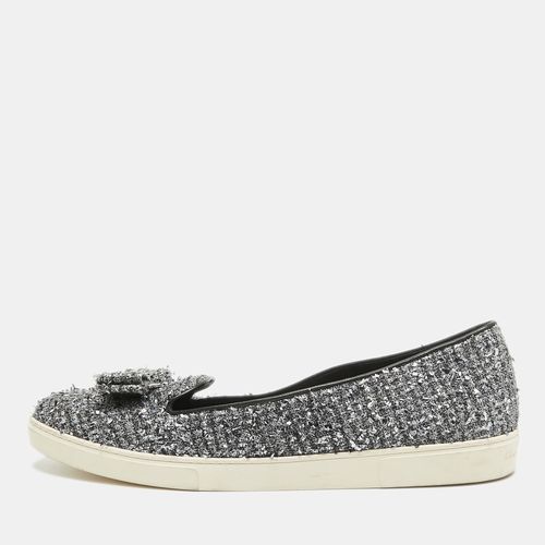 Salvatore Ferragamo Silver Tweed Bow Slip On Sneakers Size 41.5 - Salvatore Ferragamo - Modalova