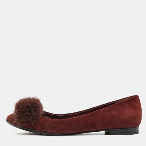 Salvatore Ferragamo Burgundy Suede Varina Mink Bow Ballet Flats Size 37.5 - Salvatore Ferragamo - Modalova