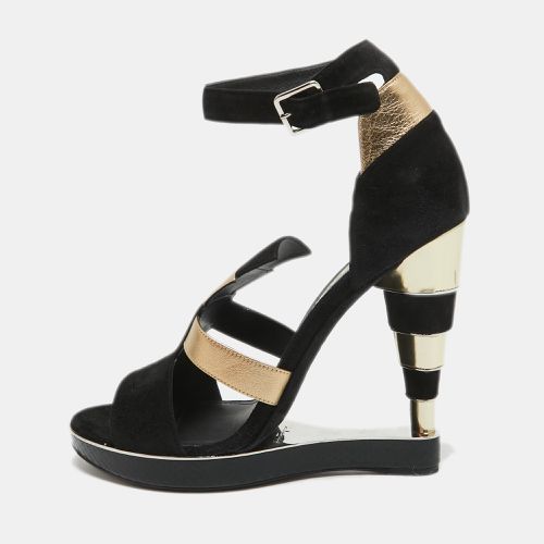 Salvatore Ferragamo Black/Gold Suede, Watersnake and Leather Lexus Platform Sandals Size 39.5 - Salvatore Ferragamo - Modalova