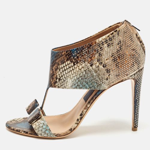 Salvatore Ferragamo Multicolor Python Embossed Leather Bow T Strap Sandals Size 40.5 - Salvatore Ferragamo - Modalova