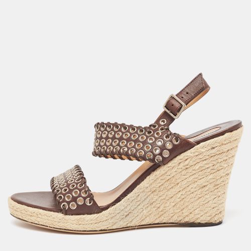 Salvatore Ferragamo Brown Leather Eyelet Embellished Wedge Sandals Size 40.5 - Salvatore Ferragamo - Modalova