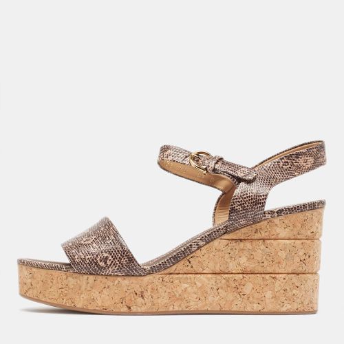 Salvatore Ferragamo Brown Lizard Embossed Leather Madea Cork Wedge Sandals Size 40 - Salvatore Ferragamo - Modalova