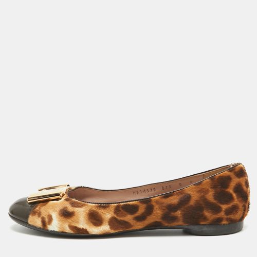 Salvatore Ferragamo Two Tone Leopard Print Calf Hair and Patent Sun Ballet Flats Size 38.5 - Salvatore Ferragamo - Modalova