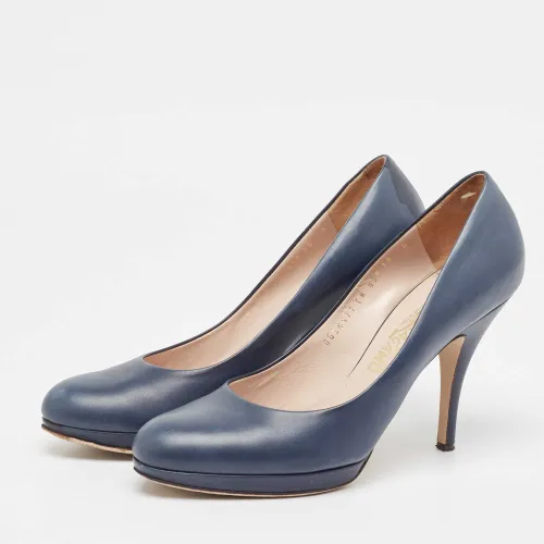 Navy Leather Platform Pumps Size 40.5 - Salvatore Ferragamo - Modalova