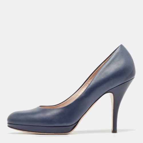 Salvatore Ferragamo Navy Blue Leather Platform Pumps Size 40.5 - Salvatore Ferragamo - Modalova