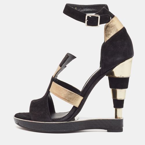 Salvatore Ferragamo Black/Gold Suede, Watersnake and Leather Lexus Platform Sandals Size 39 - Salvatore Ferragamo - Modalova