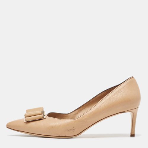 Salvatore Ferragamo Beige Leather Double Bow Pumps Size 39.5 - Salvatore Ferragamo - Modalova