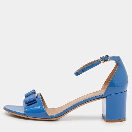 Salvatore Ferragamo Blue Patent Leather Block Heel Ankle Sandals Size 40 - Salvatore Ferragamo - Modalova