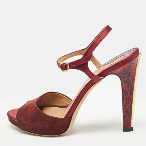 Salvatore Ferragamo Burgundy Suede and Python Leather Ankle Strap Sandals Size 38.5 - Salvatore Ferragamo - Modalova