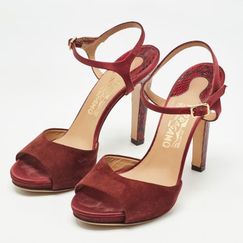 Size 38.5 Python Leather, Satin and Suede Ankle Strap Sandals - Salvatore Ferragamo - Modalova