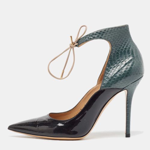 Salvatore Ferragamo Black/Green Patent Leather and Snakeskin Lace Up Pumps Size 38.5 - Salvatore Ferragamo - Modalova