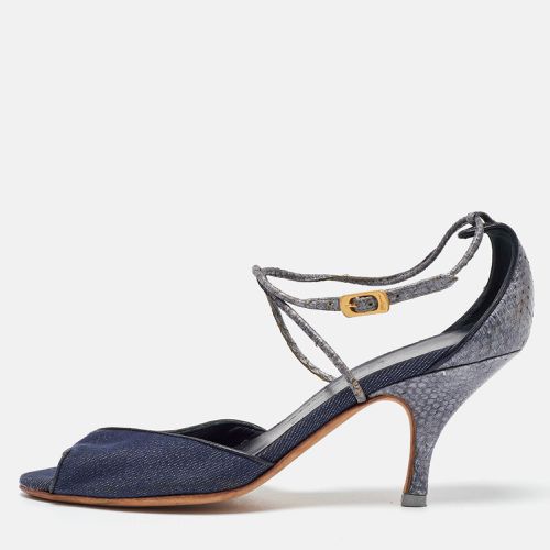 Salvatore Ferragamo Blue Denim and Snakeskin Leather Sandals Size 37.5 - Salvatore Ferragamo - Modalova