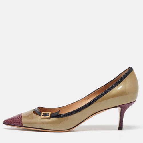 Salvatore Ferragamo Tri Color Python Embossed and Patent Leather Pointed Toe Pumps Size 38 - Salvatore Ferragamo - Modalova