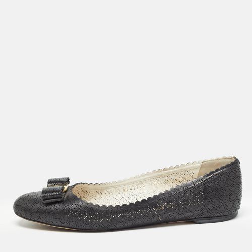 Salvatore Ferragamo Black Perforated Leather Vara Lace Bow Ballet Flats Size 40 - Salvatore Ferragamo - Modalova