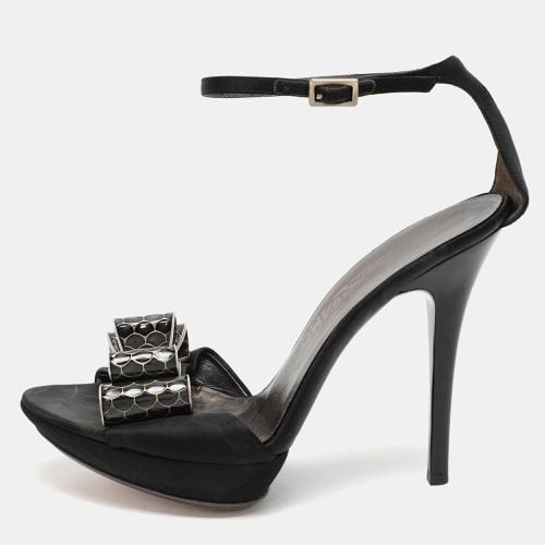 Salvatore Ferragamo Black Satin Bow Embellished Ankle Strap Sandals Size 38 - Salvatore Ferragamo - Modalova