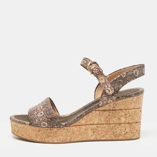 Salvatore Ferragamo Brown Lizard Embossed Leather Madea Cork Wedge Sandals Size 40.5 - Salvatore Ferragamo - Modalova