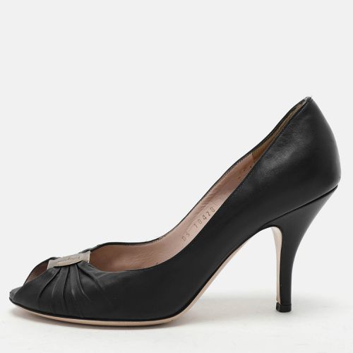 Salvatore Ferragamo Black Leather Fiberia Peep Toe Pumps Size 37.5 - Salvatore Ferragamo - Modalova