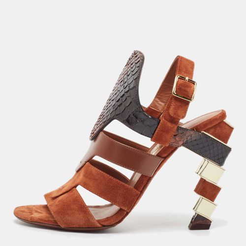 Salvatore Ferragamo Brown Leather Python and Leather Laos Ankle Strap Sandals Size 37.5 - Salvatore Ferragamo - Modalova