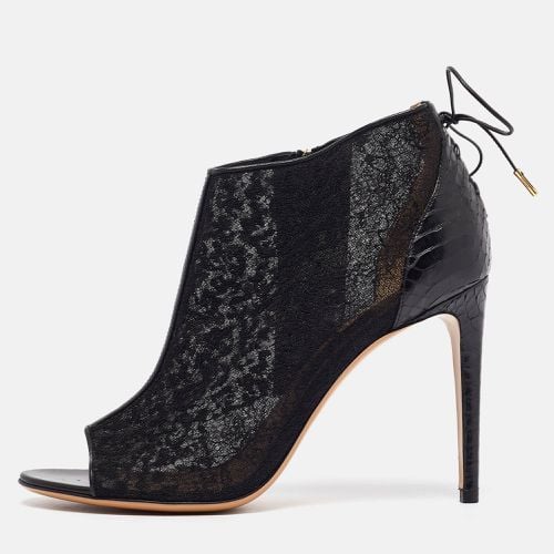 Salvatore Ferragamo Black Lace and Python Nufus Open Toe Booties Size 39.5 - Salvatore Ferragamo - Modalova