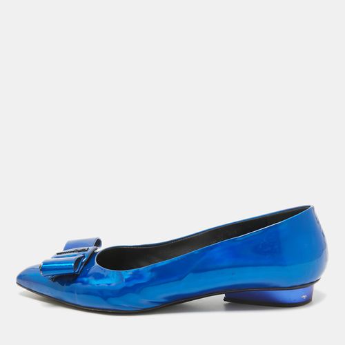 Salvatore Ferragamo Metallic Blue Patent Leather Viva Bow Ballet Flats Size 40 - Salvatore Ferragamo - Modalova