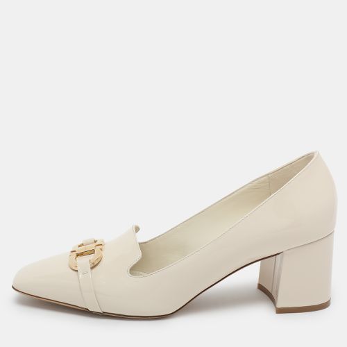 Salvatore Ferragamo Cream Patent Leather Gancini Block Heel Pumps Size 41.5 - Salvatore Ferragamo - Modalova