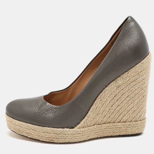 Salvatore Ferragamo Metallic Grey Leather Wedge Espadrille Pumps Size 37.5 - Salvatore Ferragamo - Modalova