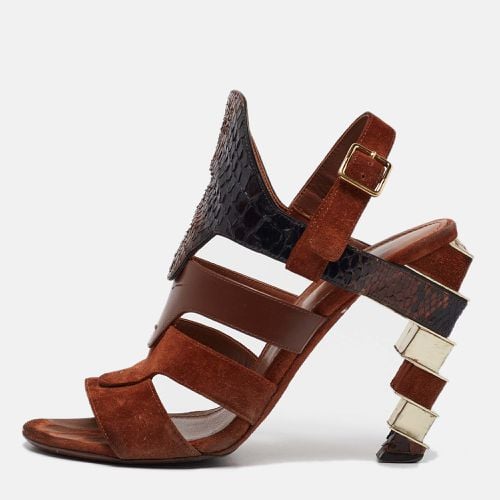 Salvatore Ferragamo Brown Python Leather and Suede Laos Ankle Strap Sandals 37.5 - Salvatore Ferragamo - Modalova