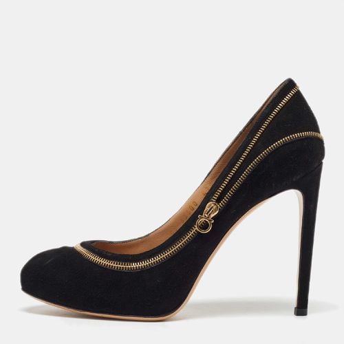 Salvatore Ferragamo Black Suede Rory Zipper Pumps Size 37.5 - Salvatore Ferragamo - Modalova