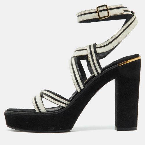 Salvatore Ferragamo White/Black Leather and Suede Ankle Strap Platform Sandals Size 40 - Salvatore Ferragamo - Modalova