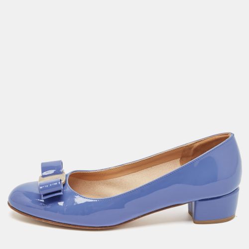 Salvatore Ferragamo Blue Patent Leather Vara Bow Block Heel Pumps Size 36.5 - Salvatore Ferragamo - Modalova