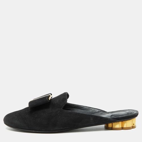 Salvatore Ferragamo Black Suede Bow Flat Mules Size 36.5 - Salvatore Ferragamo - Modalova