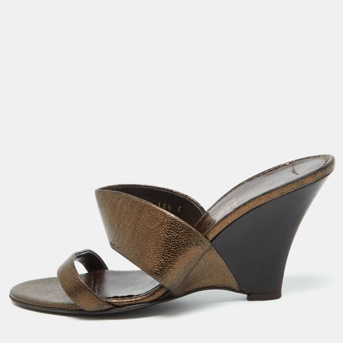 Salvatore Ferragamo Metallic Brown Leather Slide Wedge Sandals Size 41 - Salvatore Ferragamo - Modalova