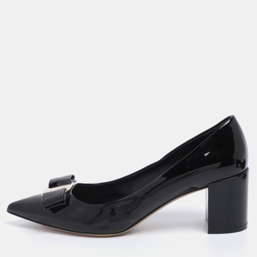 Salvatore Ferragamo Black Patent Leather Vara Bow Block Heel Pumps Size 41 - Salvatore Ferragamo - Modalova