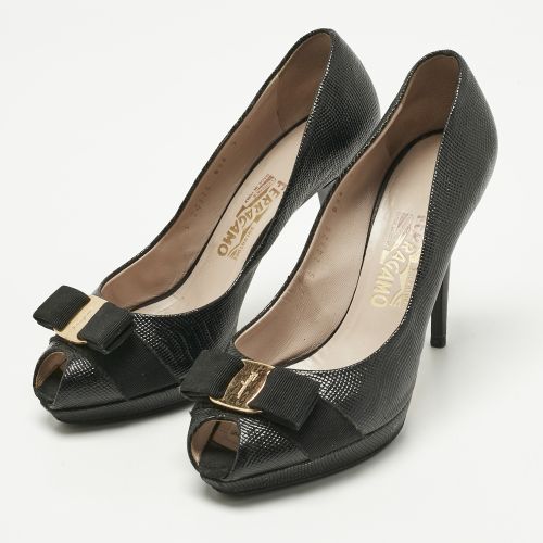 Lizard Embossed Leather Peep Toe Pumps Size 39.5 - Salvatore Ferragamo - Modalova