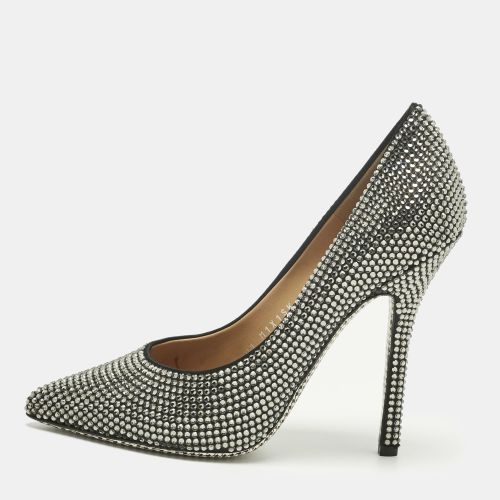 Salvatore Ferragamo Silver Satin Crystal Embellished Pointed Toe Pumps Size 37.5 - Salvatore Ferragamo - Modalova