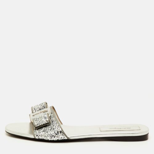 Vicky Size 40.5 Glitter Bow Flat Slide Sandals - Salvatore Ferragamo - Modalova