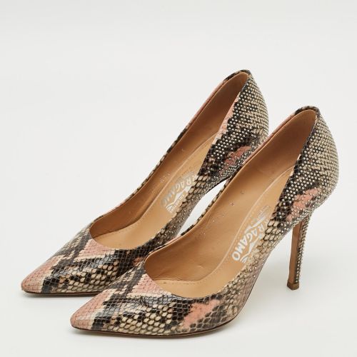Size 38.5 Python Embossed Leather Lienna Studded Pumps - Salvatore Ferragamo - Modalova