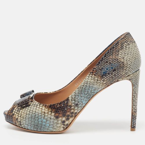 Vara Bow Size 40.5 Python Embossed Leather Peep Toe Pumps - Salvatore Ferragamo - Modalova