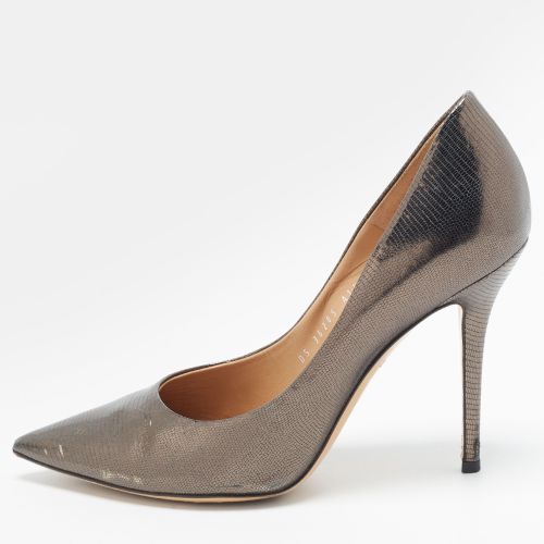 Size 38.5 Lizard Embossed Leather Pointed Toe Pumps - Salvatore Ferragamo - Modalova