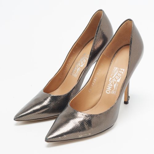 Size 38.5 Lizard Embossed Leather Pointed Toe Pumps - Salvatore Ferragamo - Modalova